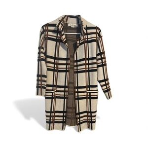 Eva & Paige Women’s Long Plaid Coat Jacket Size S Beige Brown Knit Texture